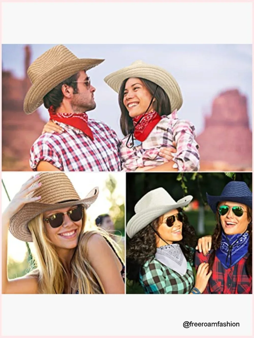 12 Straw Cowboy Hats & Bandanas Set - Western Party Costume Hats with Scarves